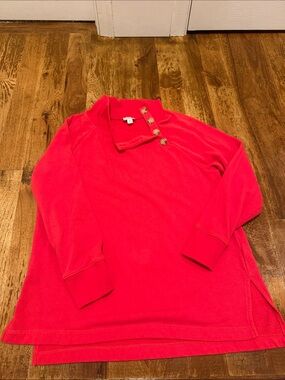 J. Crew Bright Pink Button-Shoulder Pullover Sweatshirt